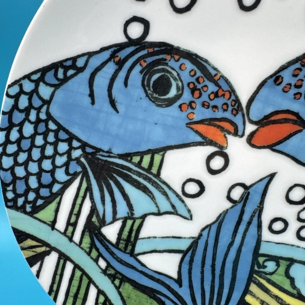 Anthropologie Blue Koi Fish Plate Salad Dessert Appetizer Anthropomorpic 8